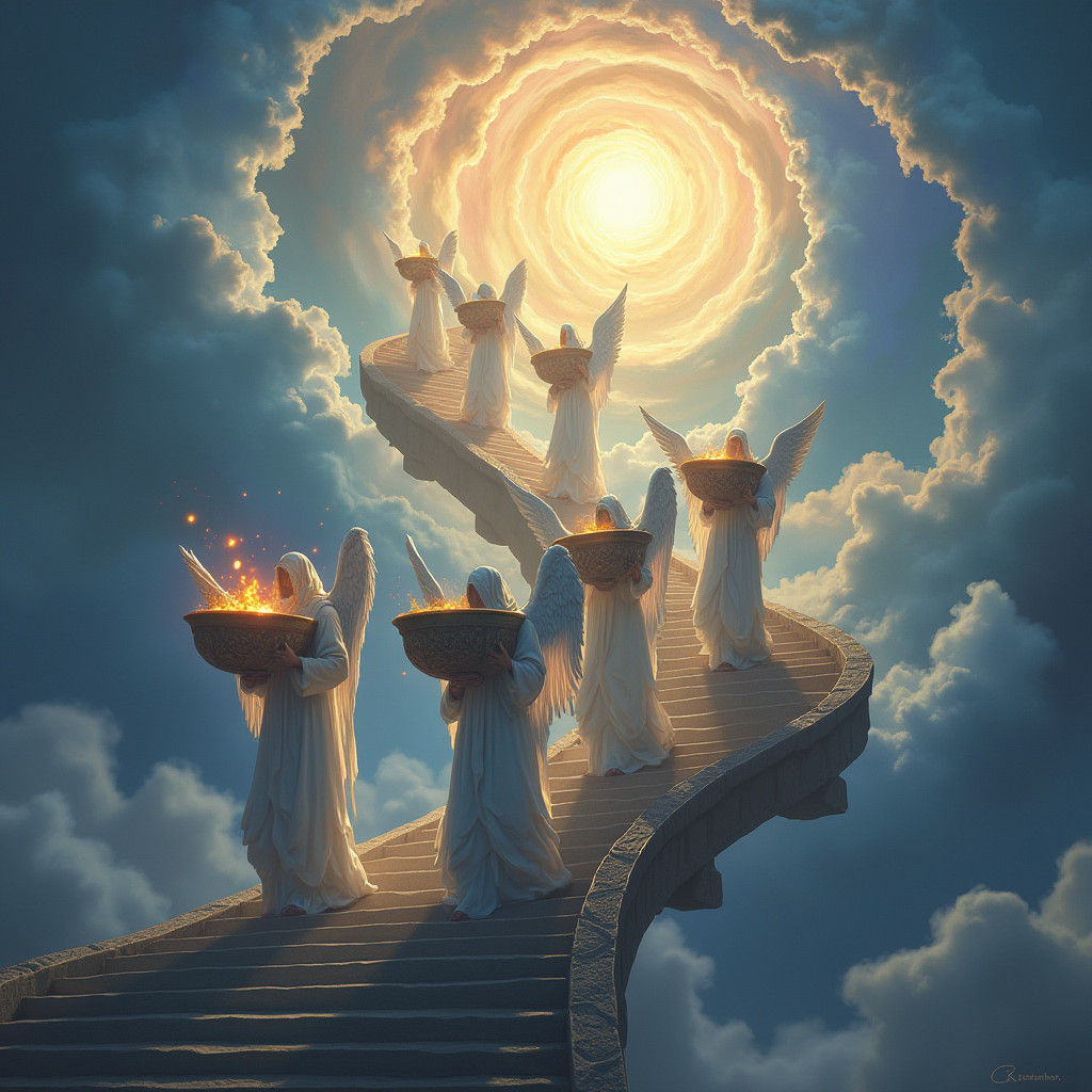 Angels Descending with Bowls of Divine Wrath