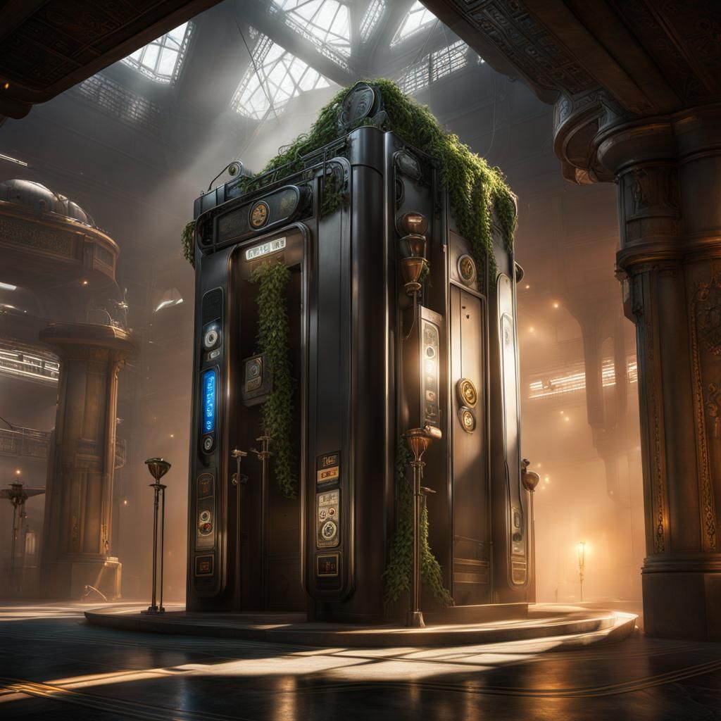 Vintage Elevator with Cyborg Helper in Matte Painting