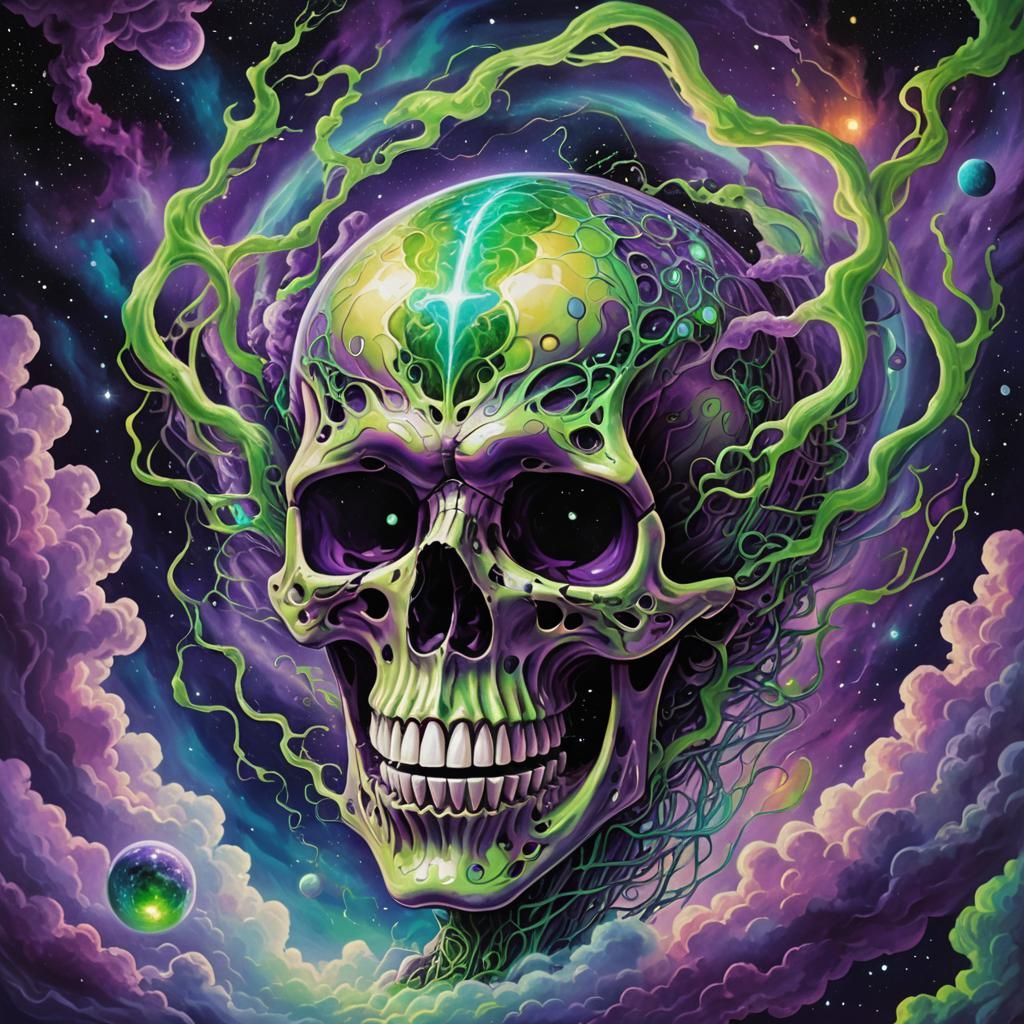 Eldritch Skull in Infinite Space: a Surreal Illustration