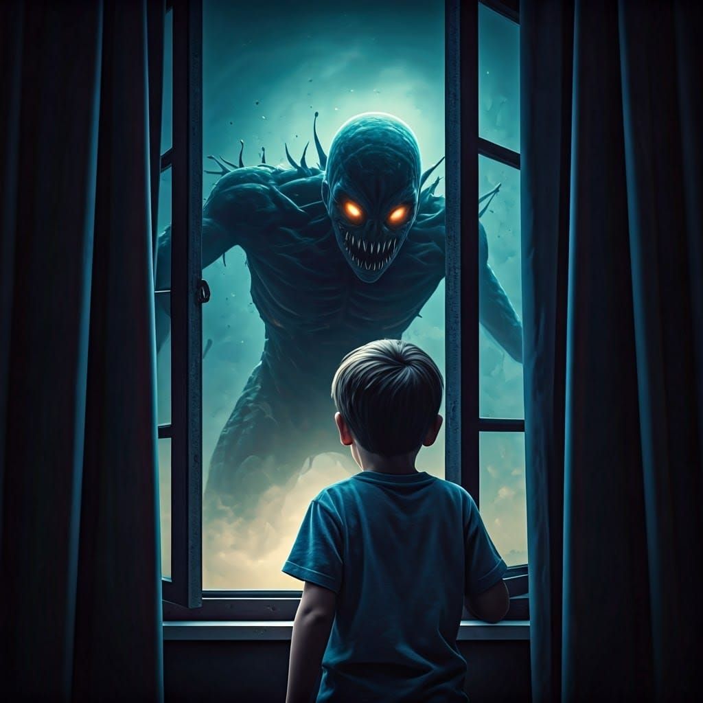 Boy and Monster: Dramatic Cinematic Film Still