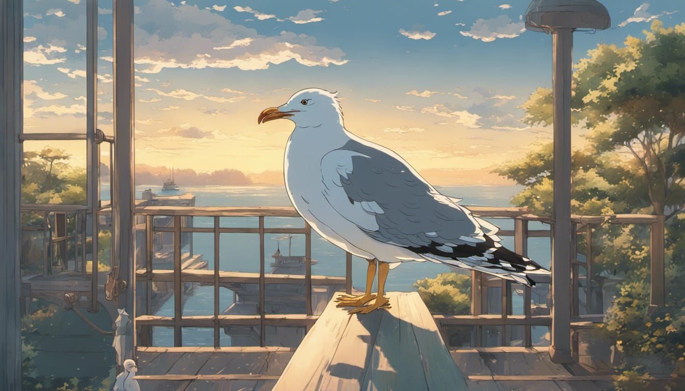 Herring Gull in Anime Key Visual Style
