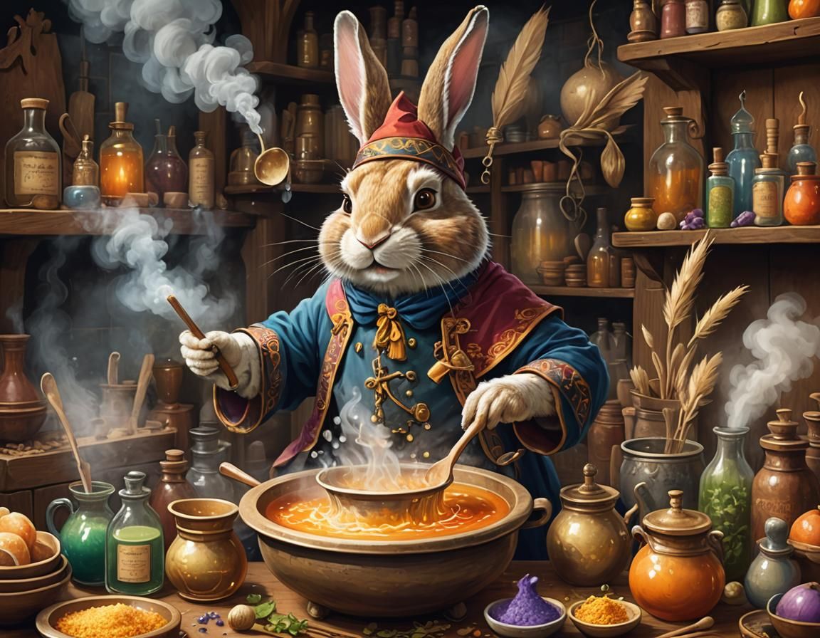 Wizard Rabbit Brewing Potion in Dreamlike Fantasy