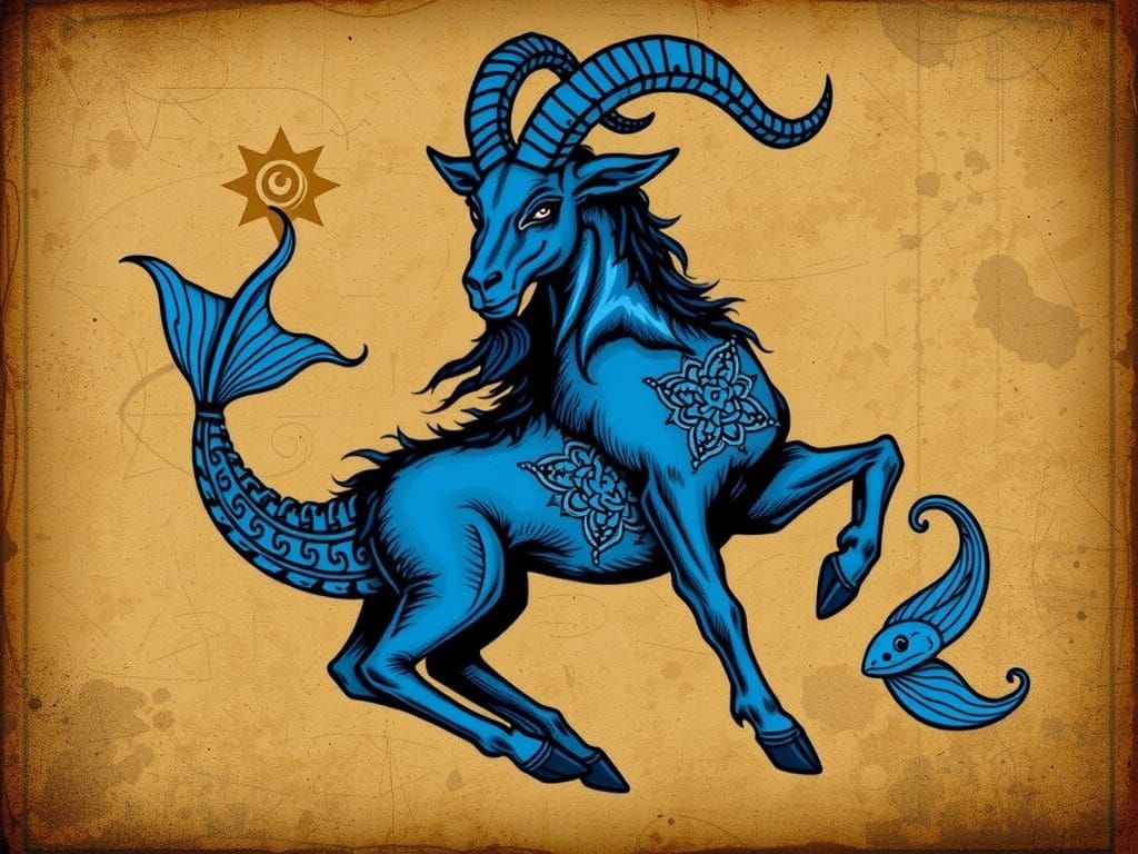 Ancient Celtic Goat Serpent in Blue Ink