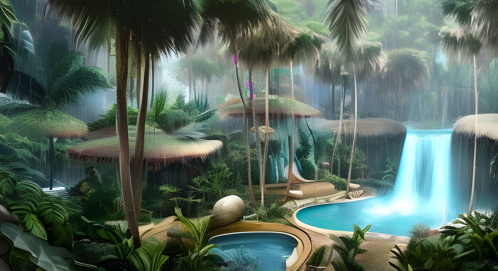 Hyperdetailed Pool with Waterfall in Fantasy Style