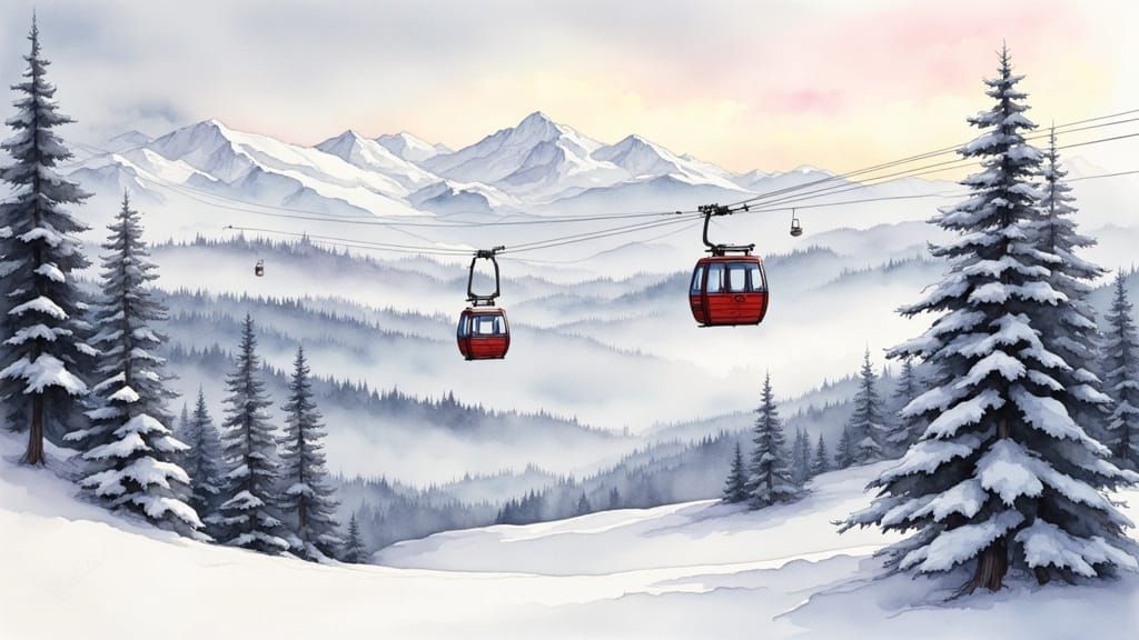 Alps View from Cable Car in Watercolor Style
