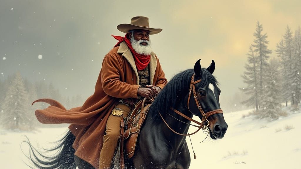 African American Cowboy Santa Rides Majestic Black Horse Thr...