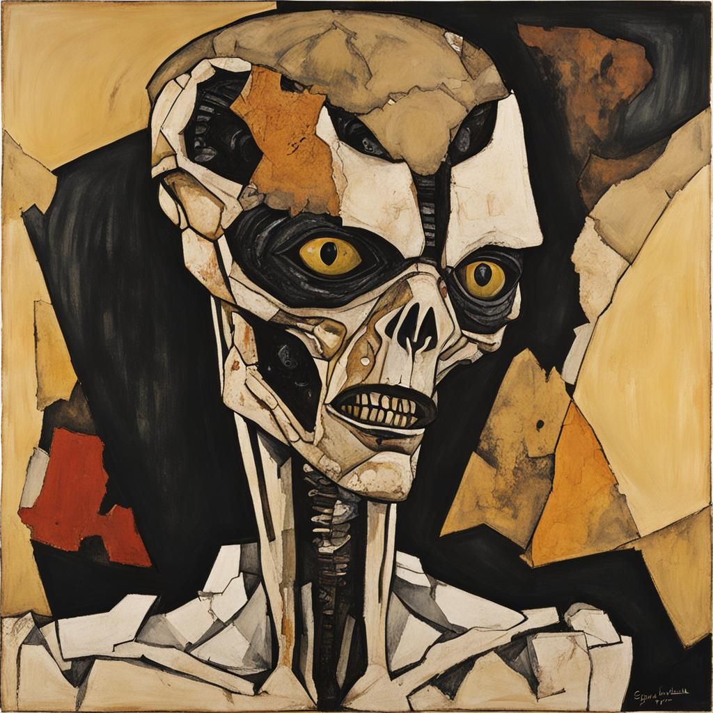 Xenomorph Portrait in Expressionist Cubist Style