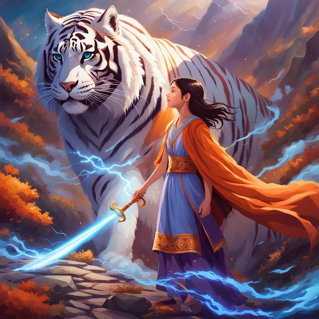 Girl with Tiger in Japanese Epic Style