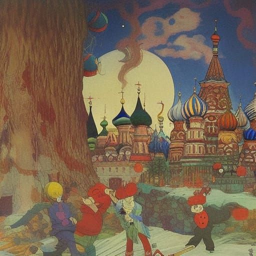 Moscow Circus Clowns in Earth, Ghibli-Nesterov Style
