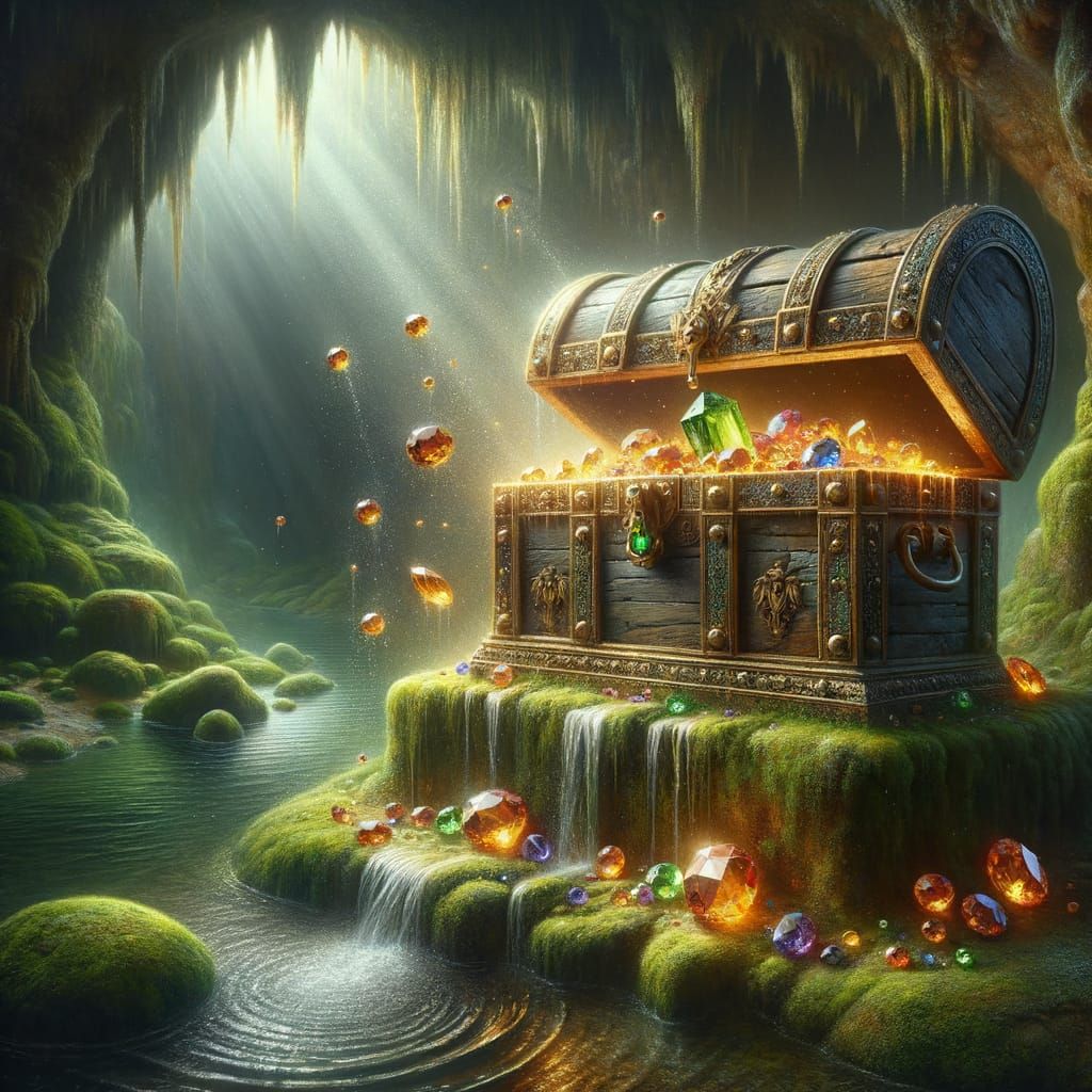 Enchanted Grotto Treasure Chest with Radiant Gems