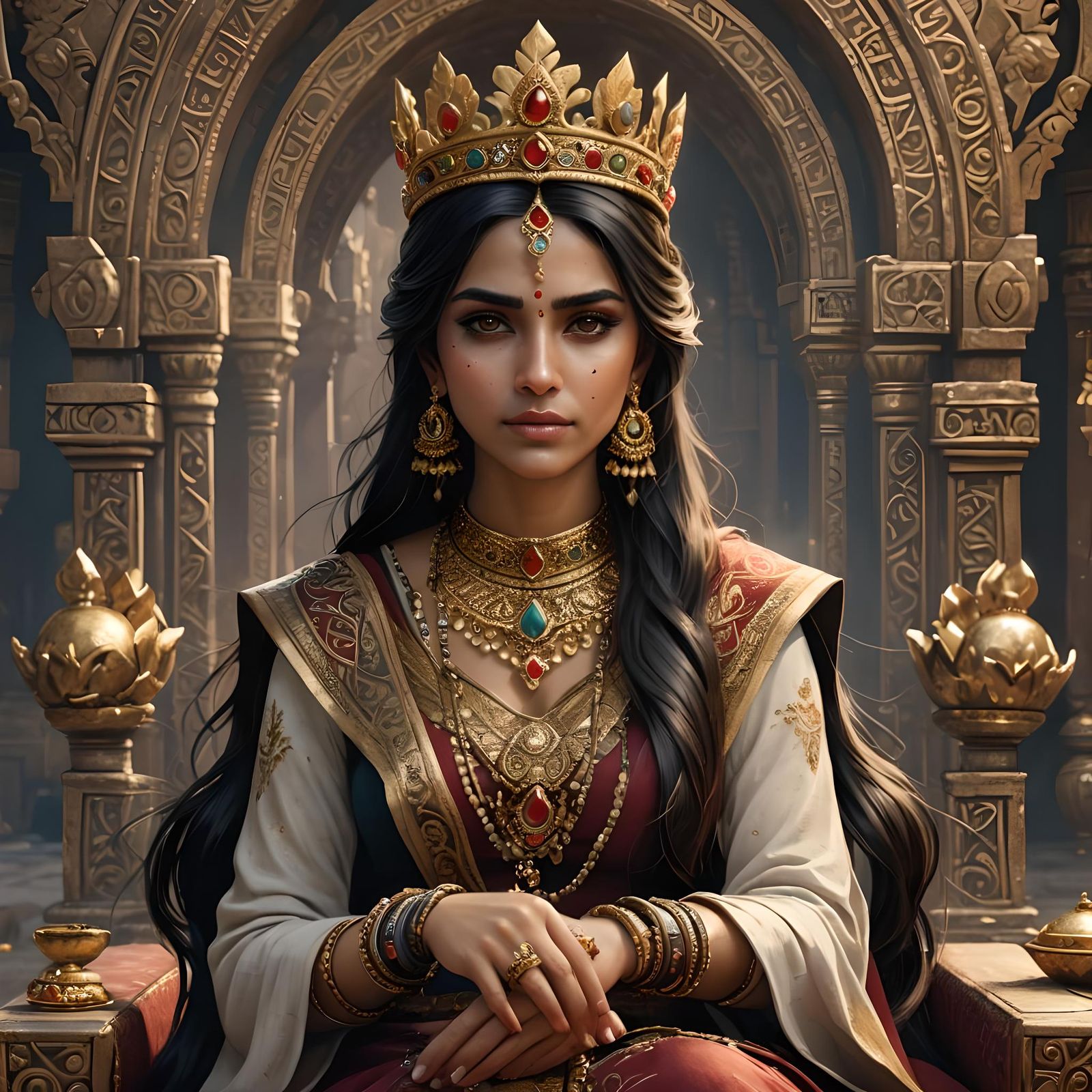 Indian Style Woman with Jewels, Detailed Matte Painting