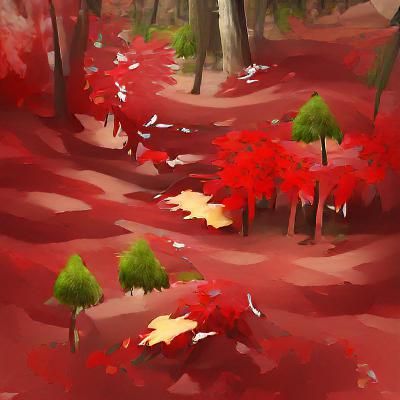 Realistic Forest Concept Art with Red Leaves