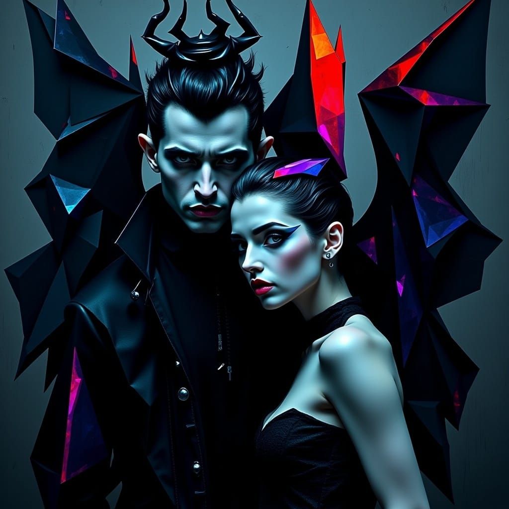 Gothic Cubism: Neon Goth Glamour in Geometric Style