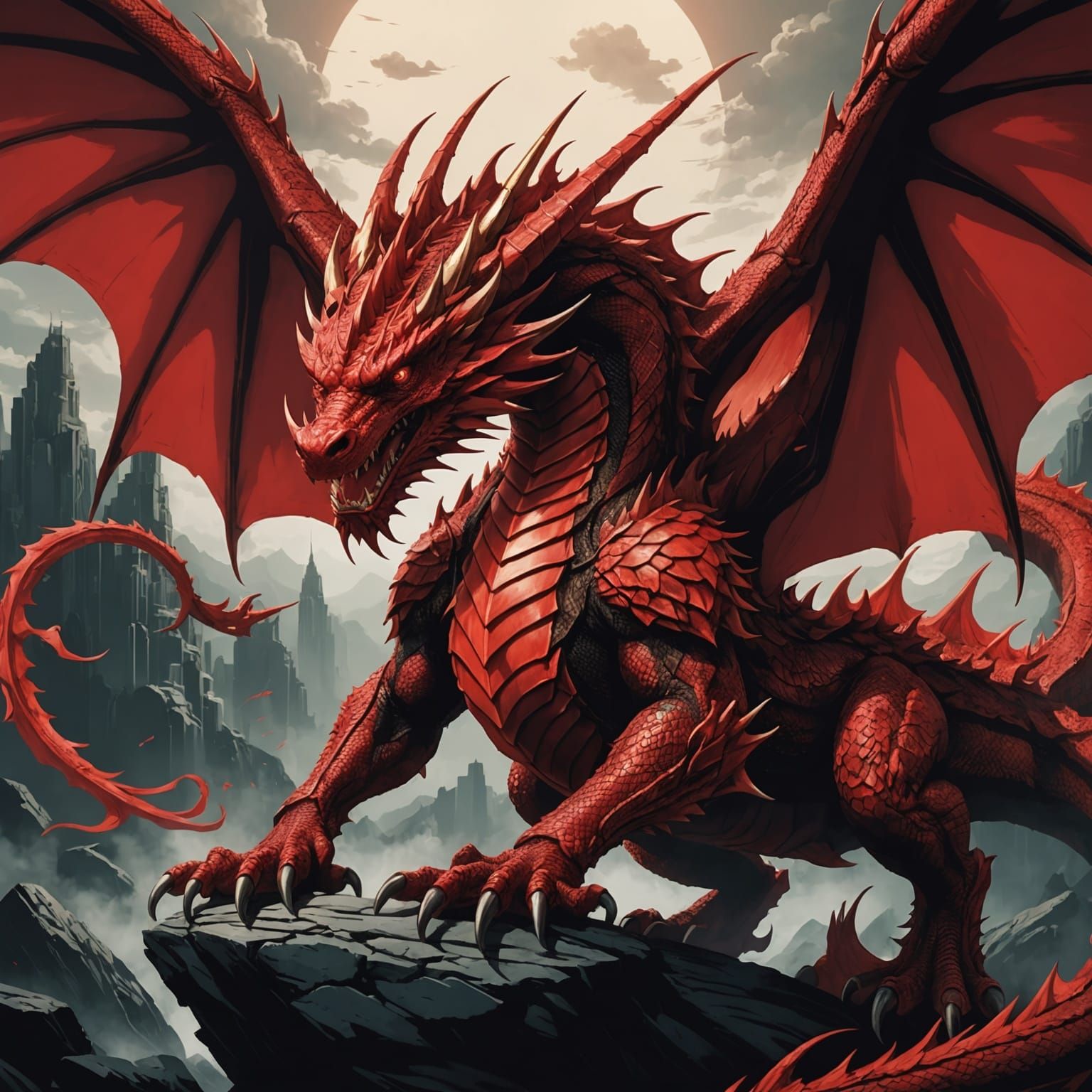 Red Dragon Letter L in Anime Style