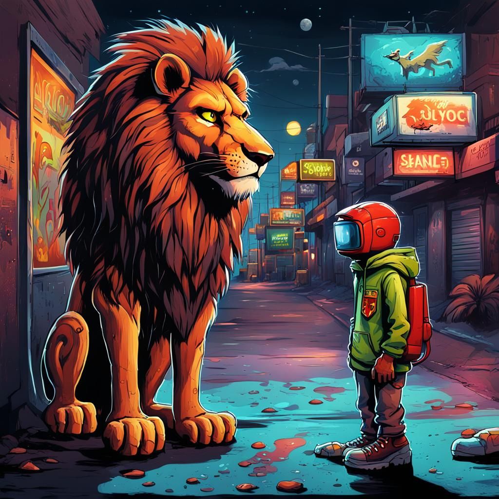 Cartoon Lion and Coyote in Vegas Alley, Graffiti Art