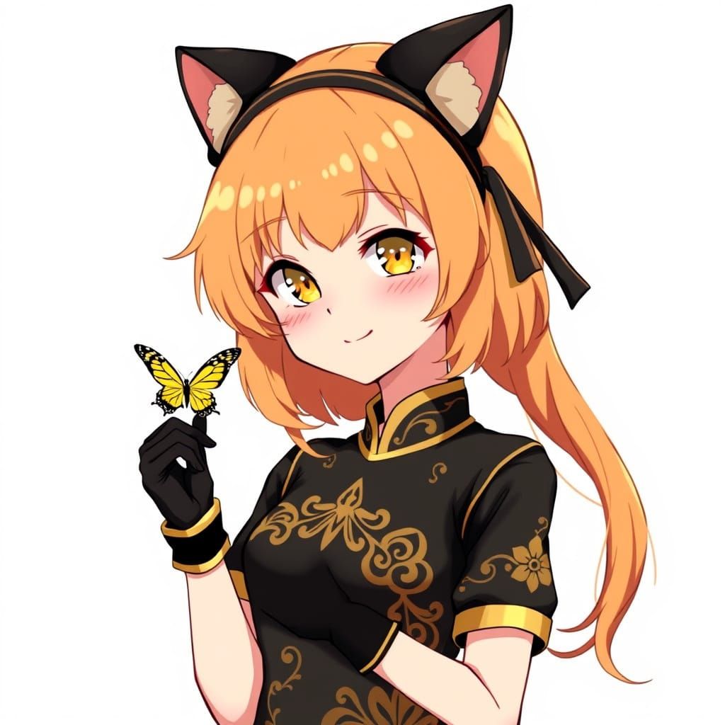 Semi-Realistic Manga Character with Golden Hair and Cat Ears