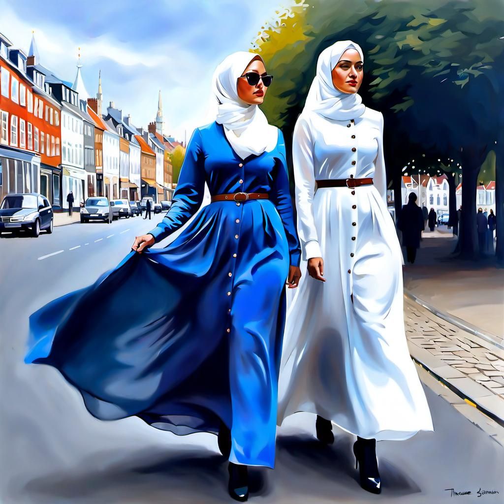 Copenhagen Scene: Two Figures in Oil Painting Style