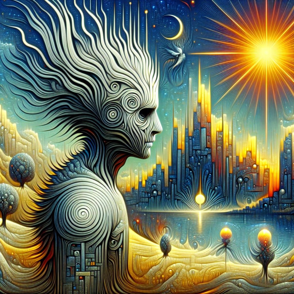 Surreal Fantasy Character in Detailed Landscape