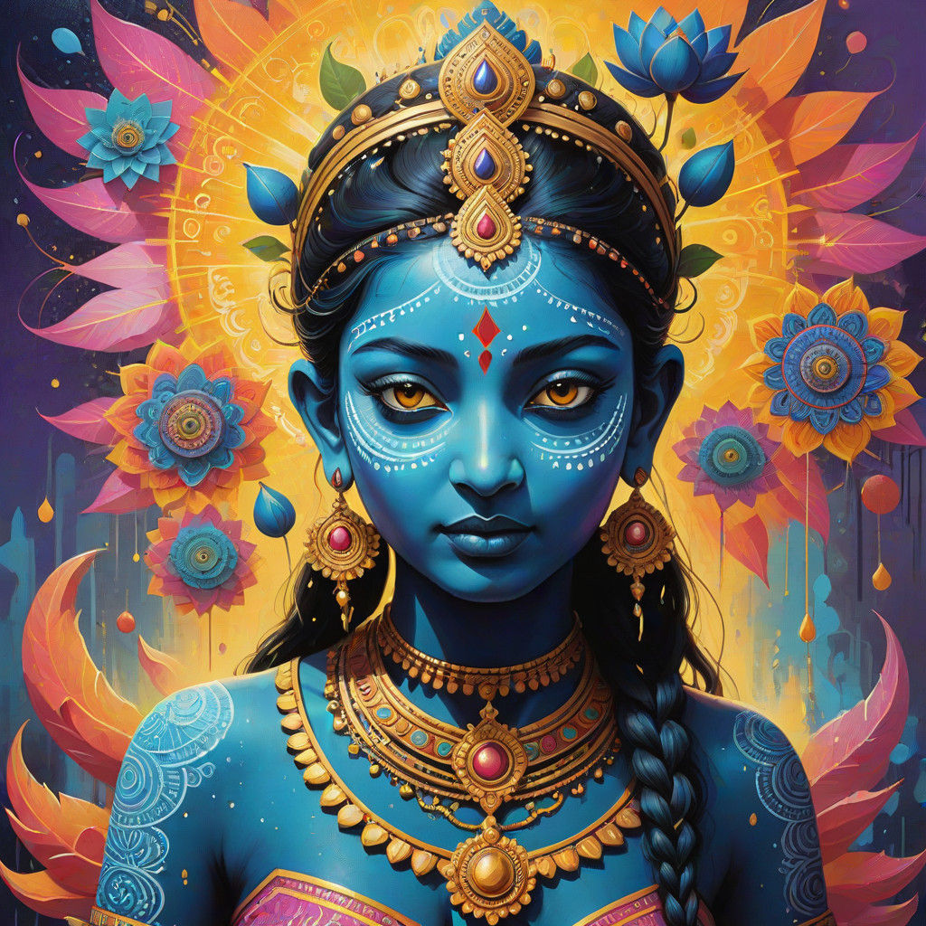 Devi Mahalakshmi in Vibrant Psychedelic Temple