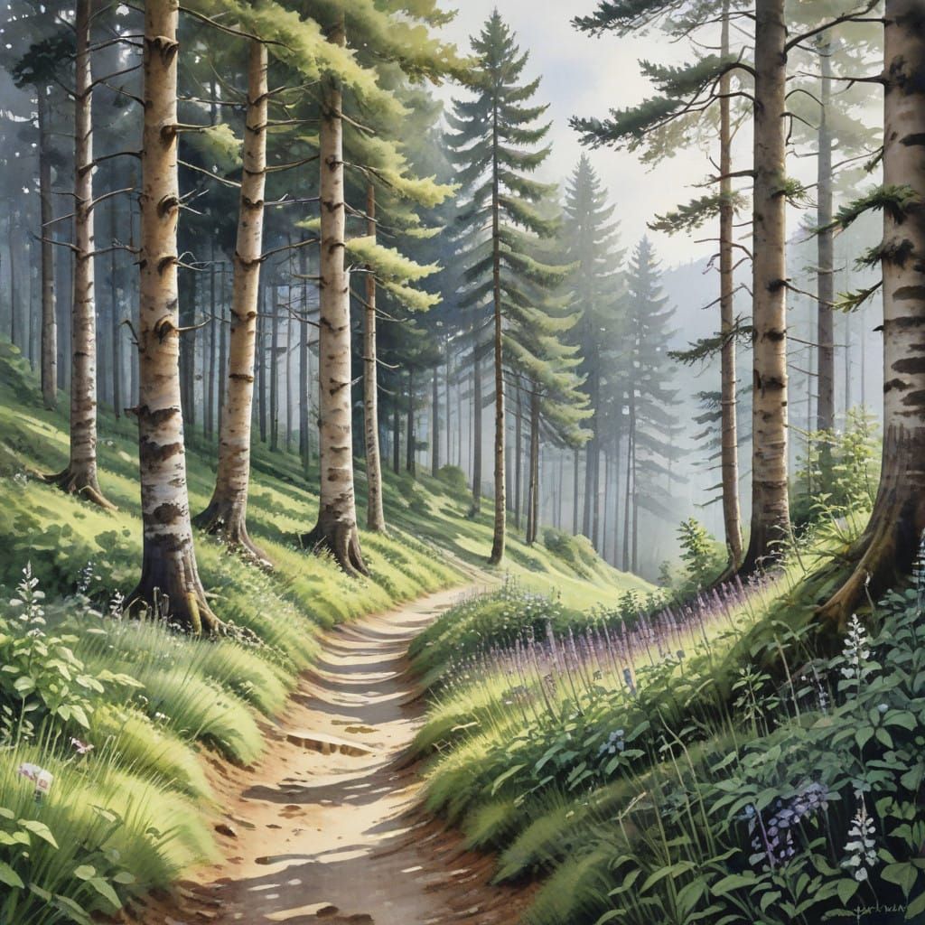 Surreal German Lowland Landscape with Watercolor Details