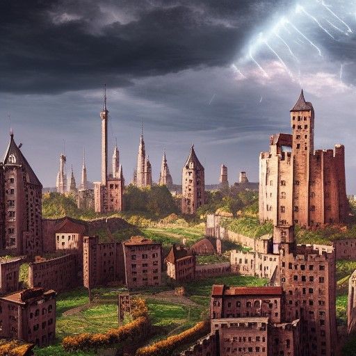 German Cityscape with Bleak Castle Towers