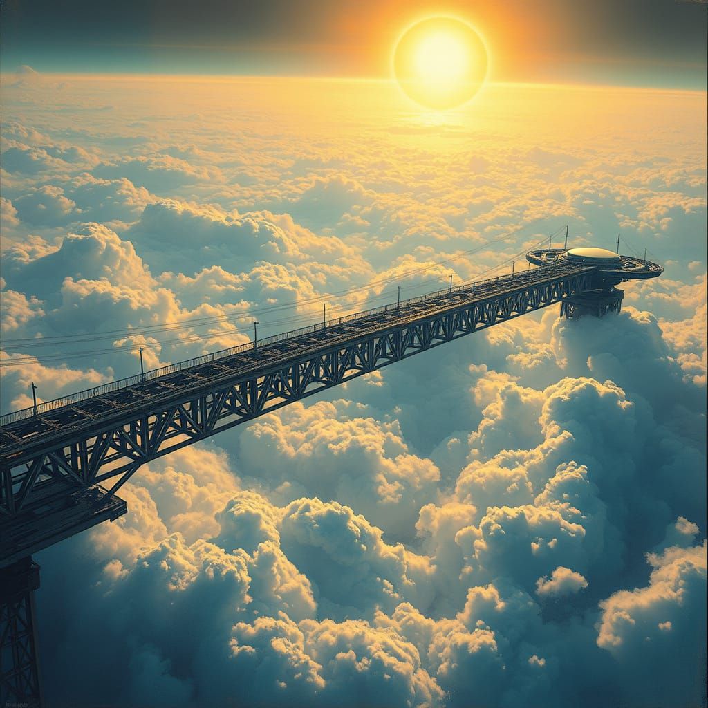 Saturnian Bridge in Vibrant, Cyberpunk Style