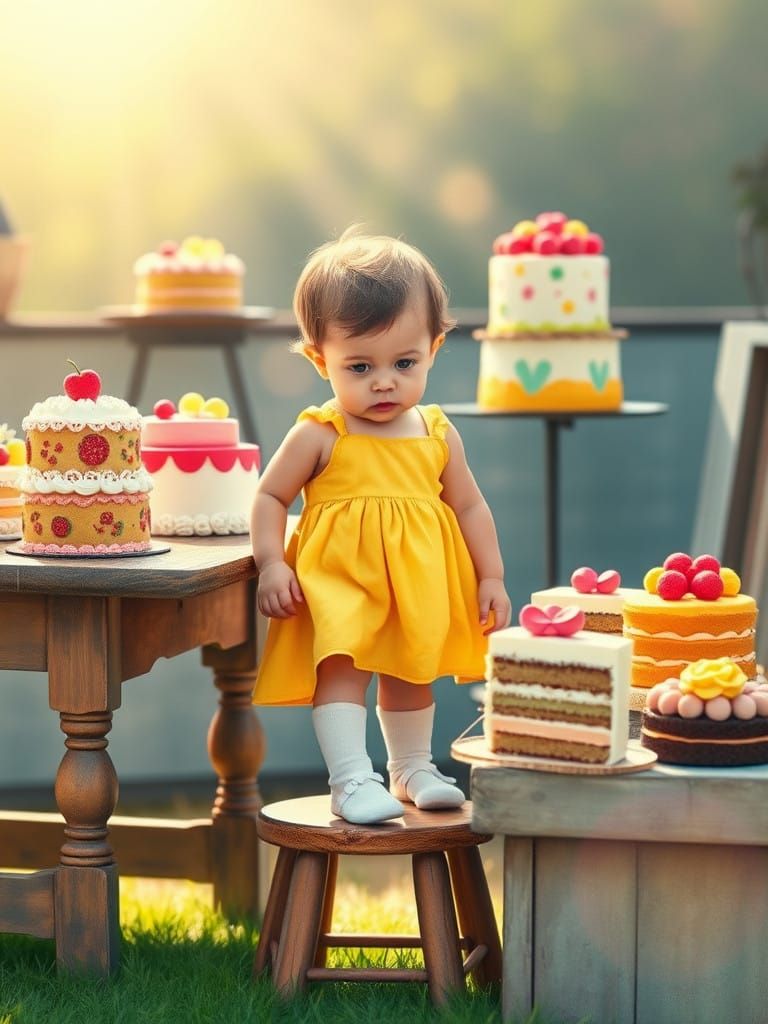 Thoughtful Toddler Chooses Cake in Cozy Afternoon Scene