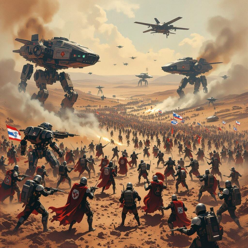 Futuristic Battlefield Clash in Earthy Tones