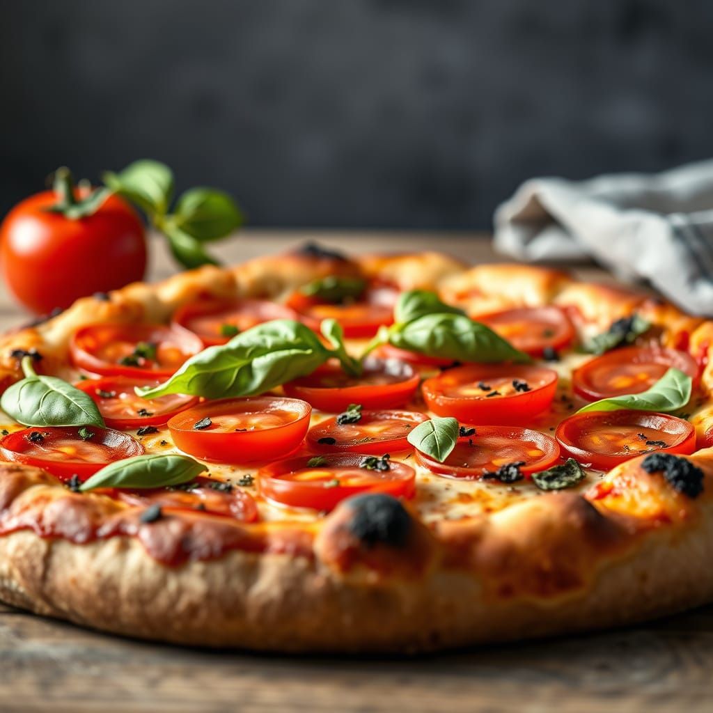 Delicious Pepperoni Pizza with Basil and Tomato