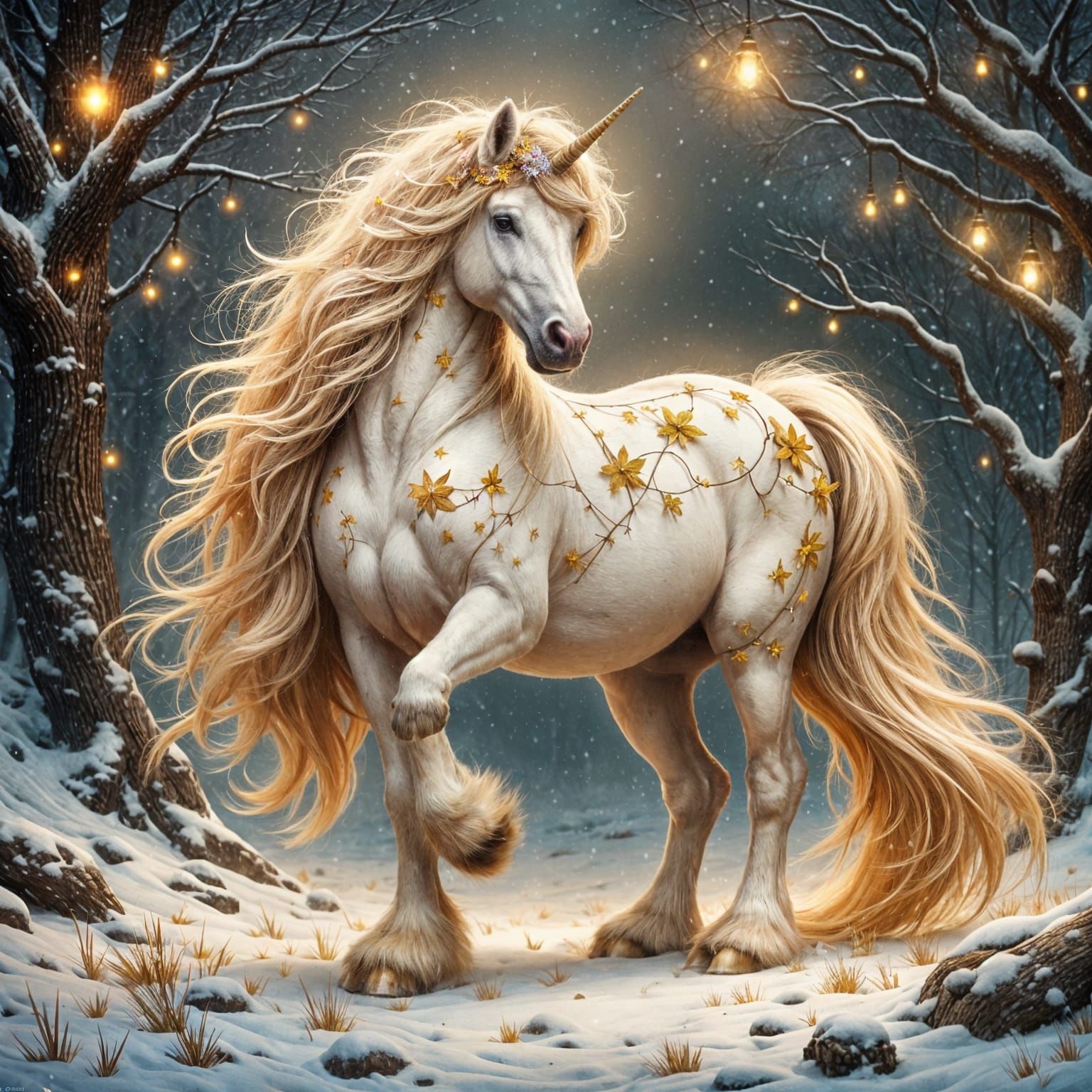 Dreamy Unicorn in Fall Fantasy Landscape