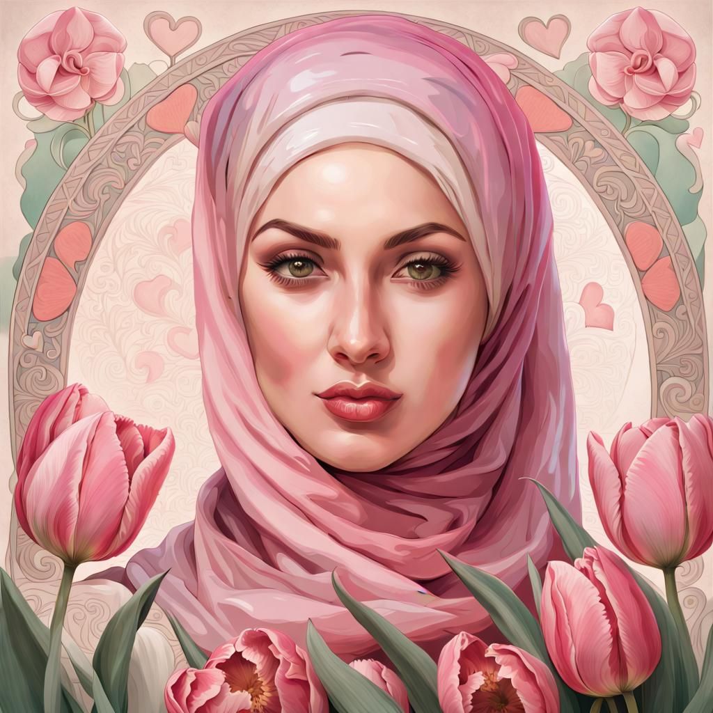 Hijabi Woman Portrait in Alfons Mucha Style