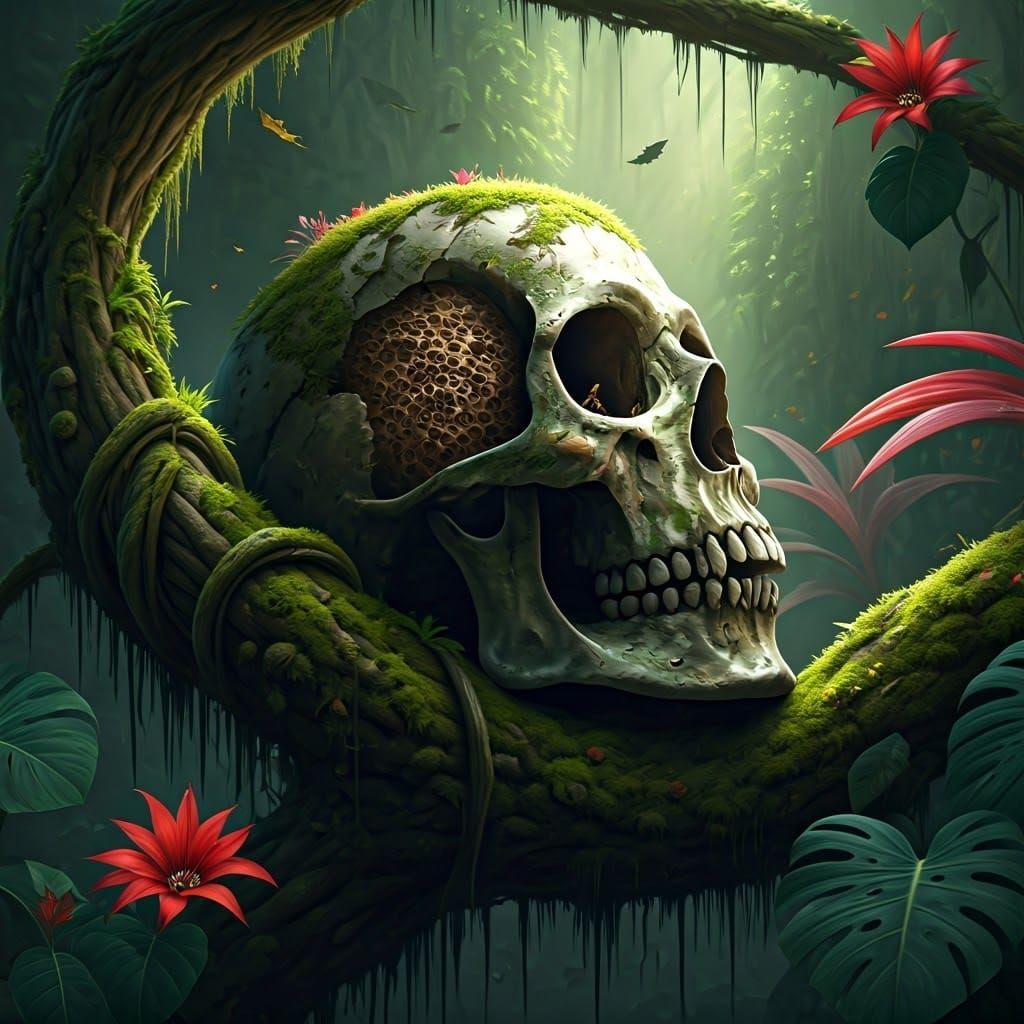 Wasp Nest in Skull: Dark Surrealism in 8K