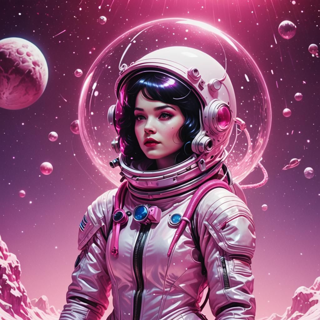 Snow White Space Mermaid Cosmonaut in Synthwave Style