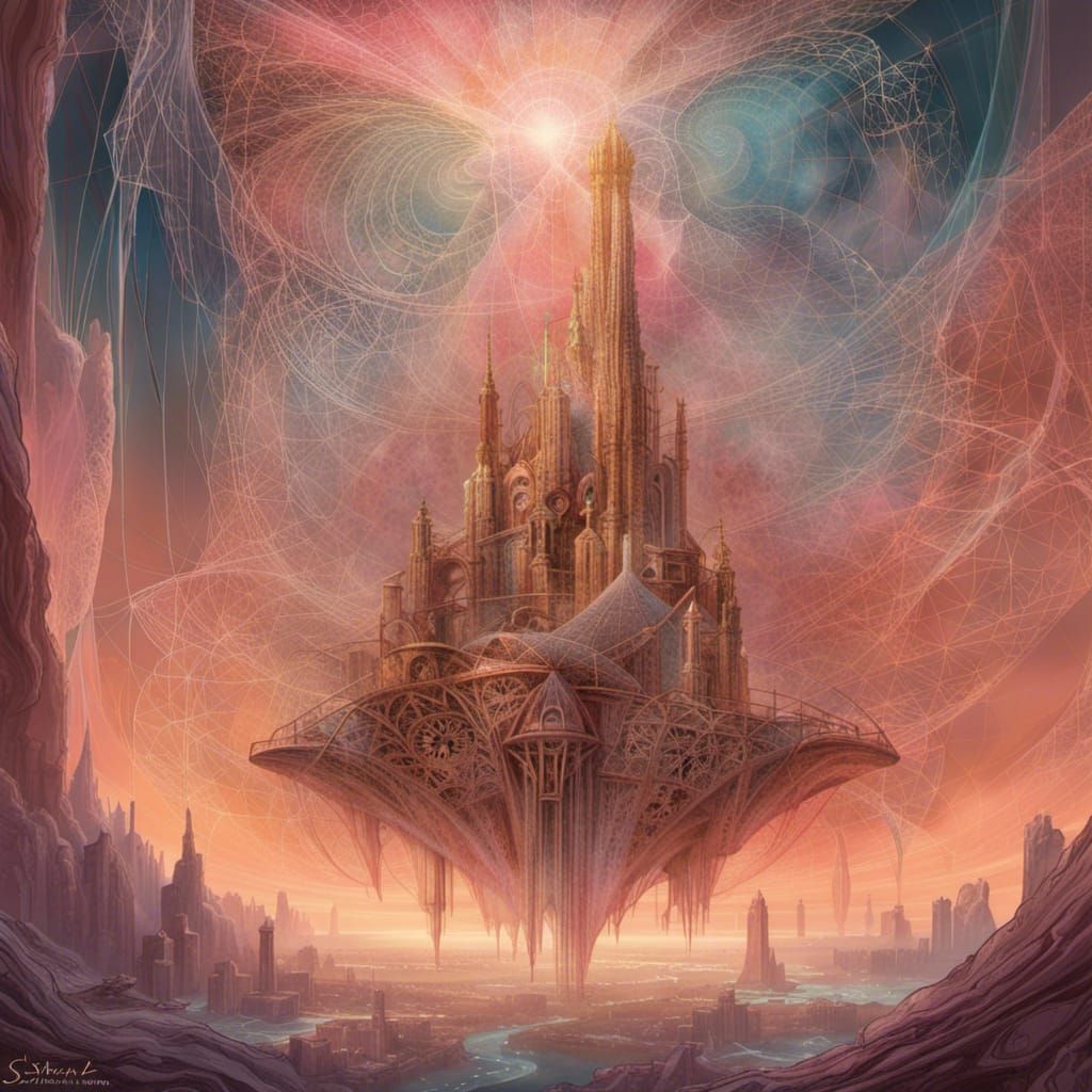 Chaotic Fractal City in Sky with Copper Light