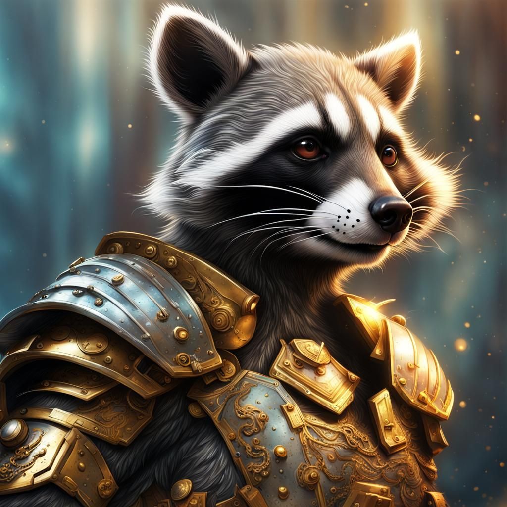 Armored Raccoon in Hyperrealistic Digital Art