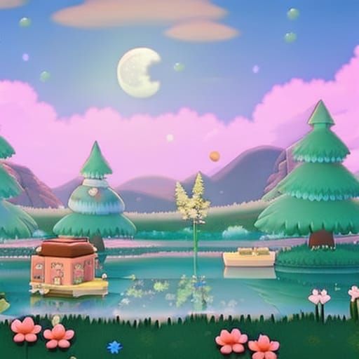 Animal crossing: The Roost floating on the middle of a lake