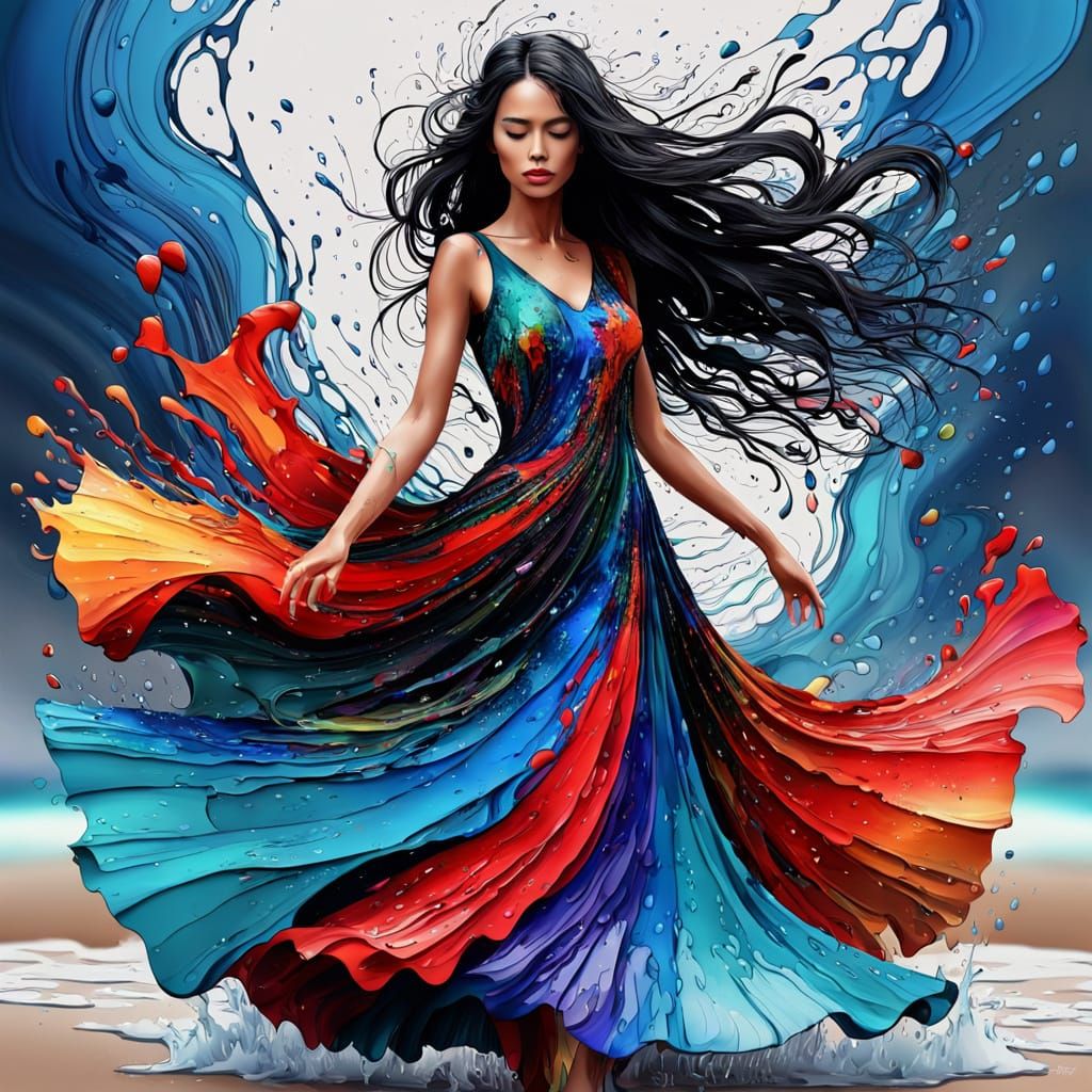 Vibrant Female Portrait in Dripping Paint