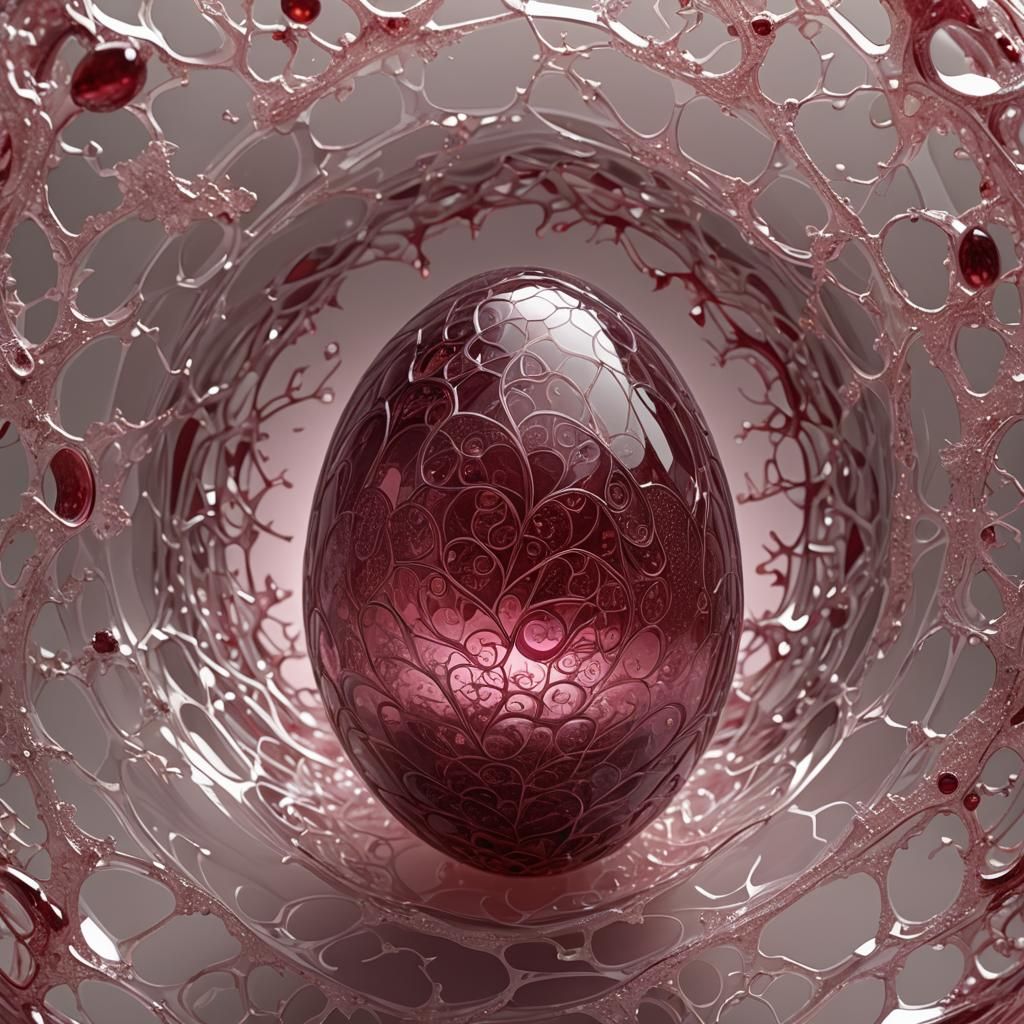 Filigree Ruby Glass Egg Containing Galaxy