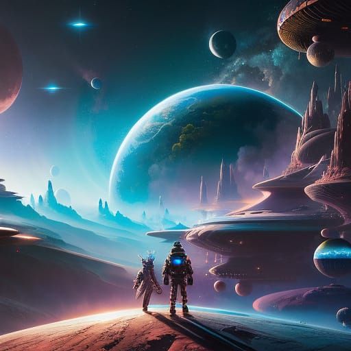 Galactic Adventure in Hyperrealistic Digital Art Style