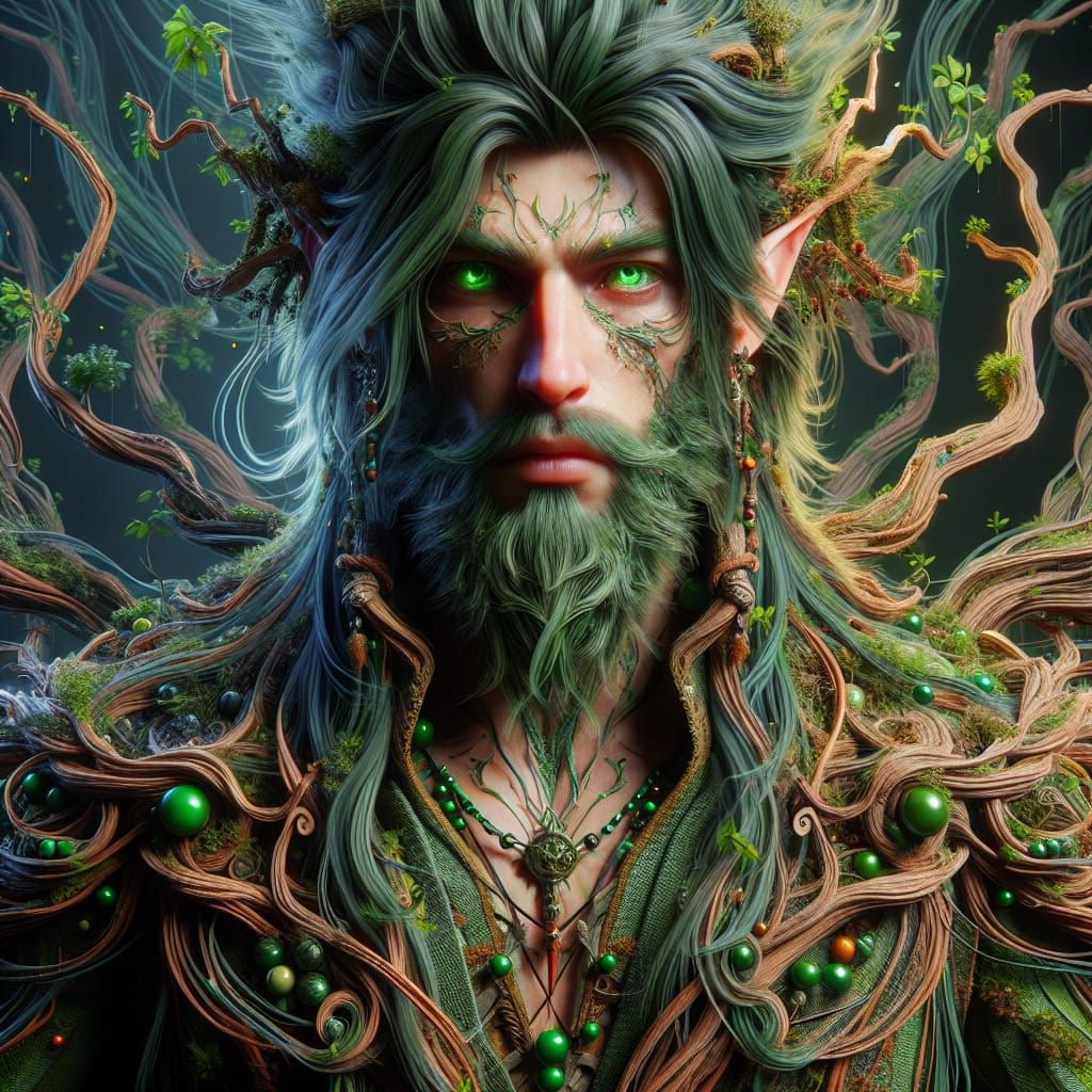 Green Haired Rock Druid Concept Art