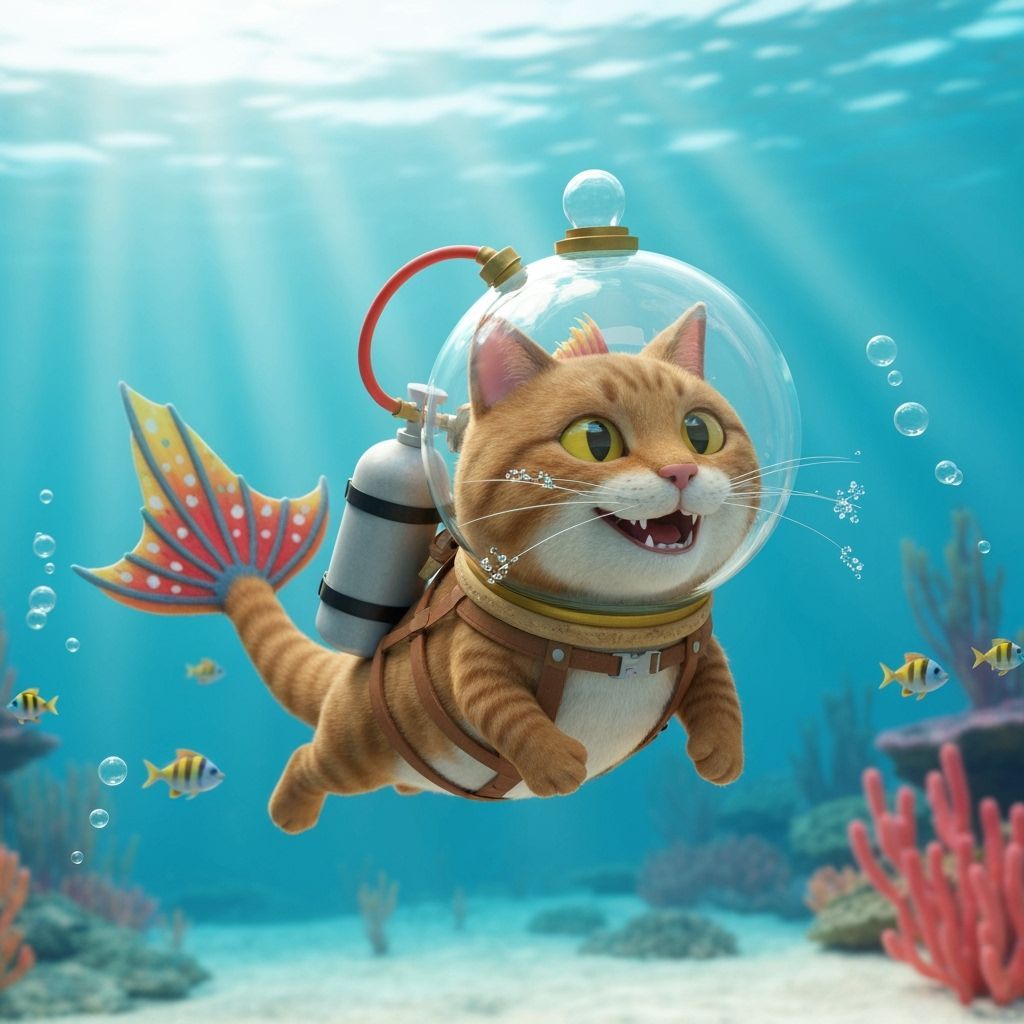 Catfish Costume: Feline Swims Underwater Reef