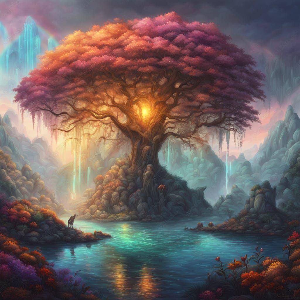 Enchanted Cave Entrance in Vibrant Fantasy Art