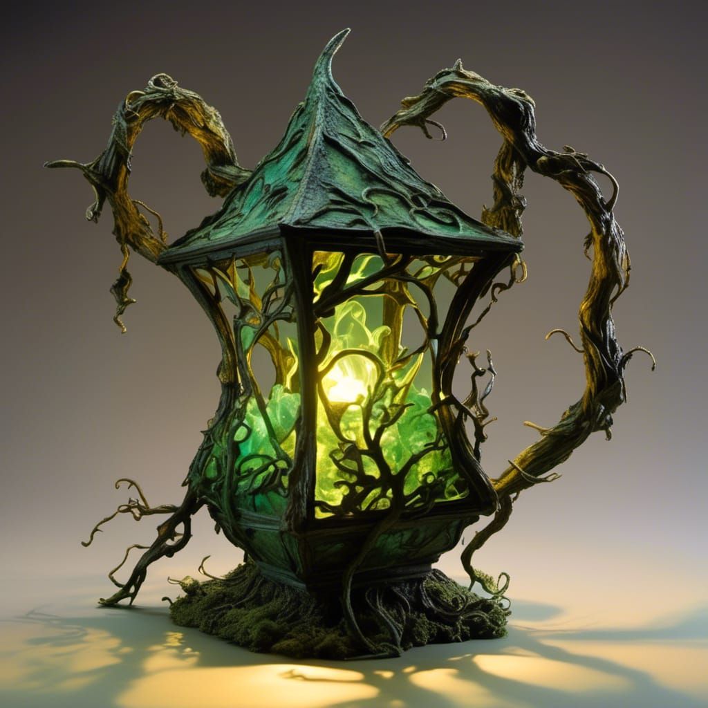 Eerie Green Goblin Lantern in Forest
