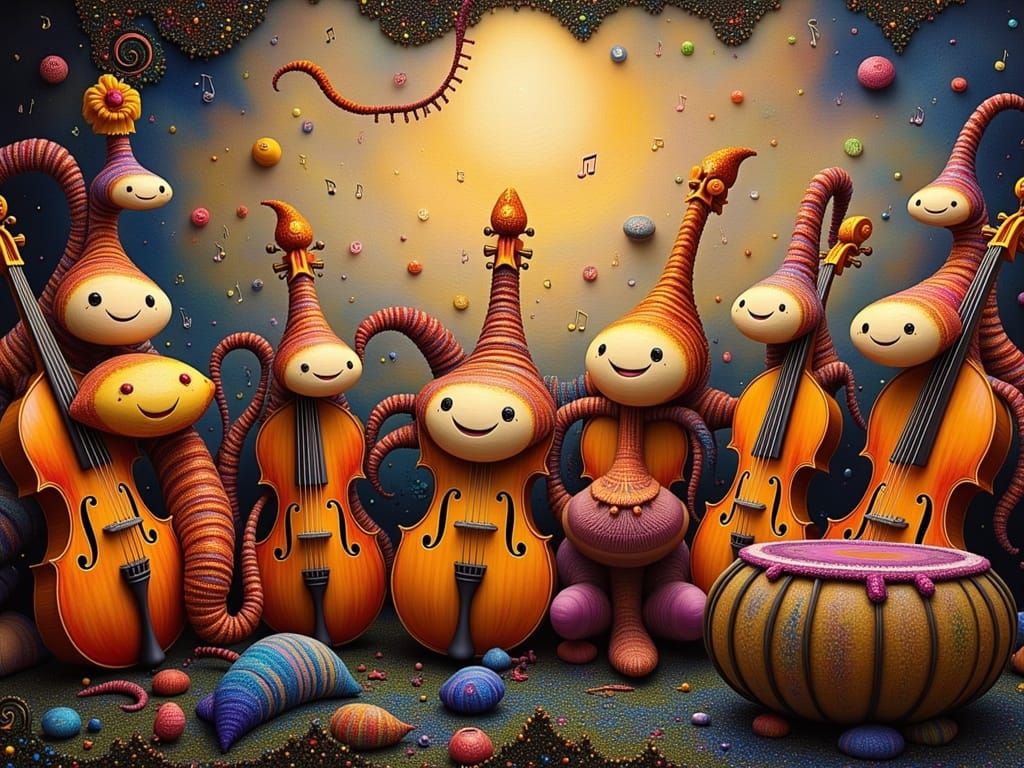 Enchanting Self-Playing Orchestra in Whimsical Dreamscape