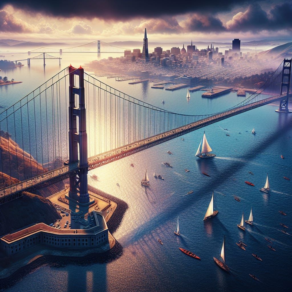 Aerial view of  San Francisco.  You can see Coit Tower and t...