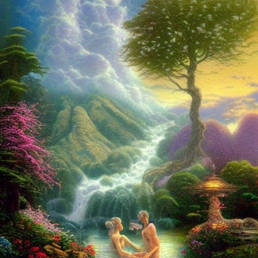 Adam and Eve in Ethereal Garden