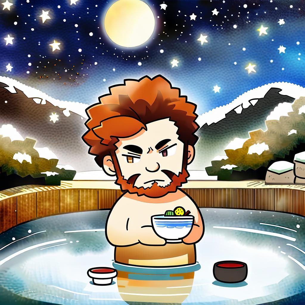 Chibi Italian Man Relaxing in Hakone Onsen