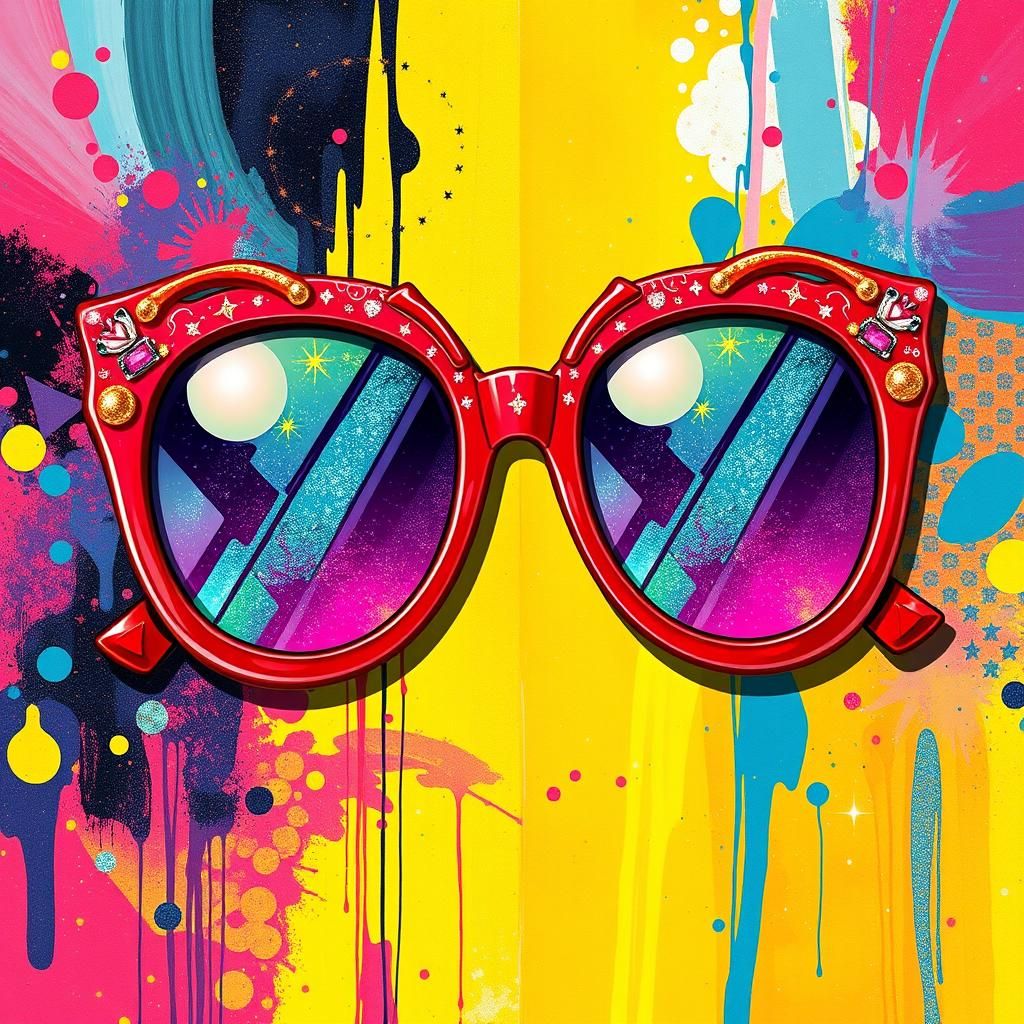 Sparkling Red and Gold Sunglasses in Abstract Art