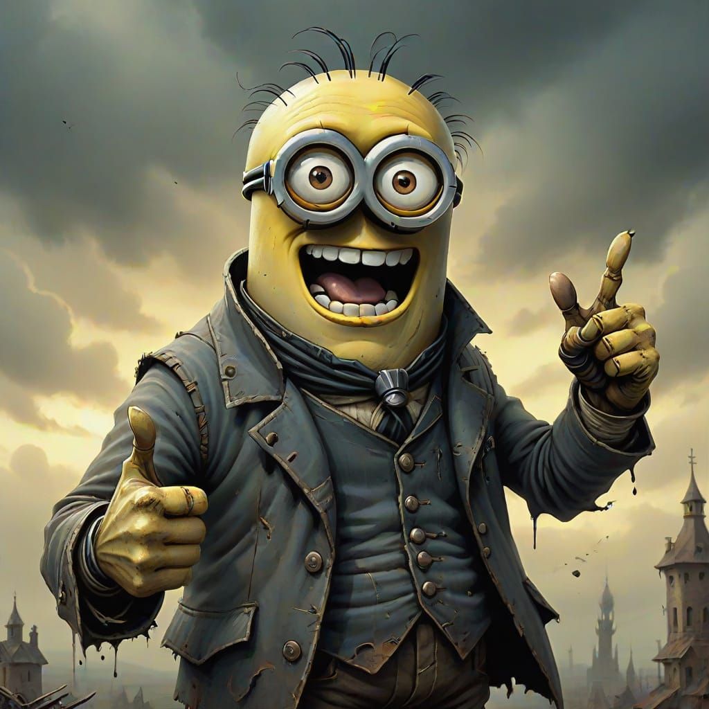 Grotesque Minion's Triumphant Thumbs-Up in Dark Fantasy Styl...