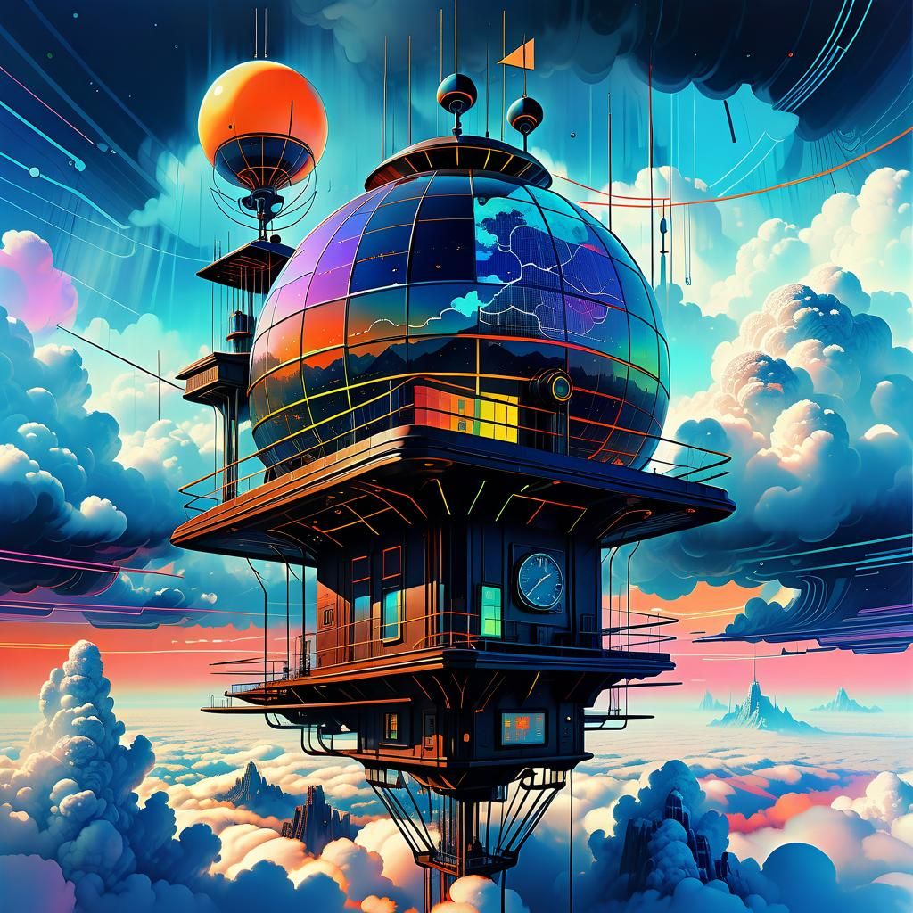 Futuristic Cloud Weather Station in Art Deco Style
